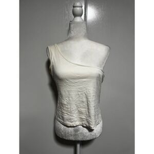 Vintage ONE CLOTHING Women Beige One Shoulder Sleeveless Tank Top Shirt Medium